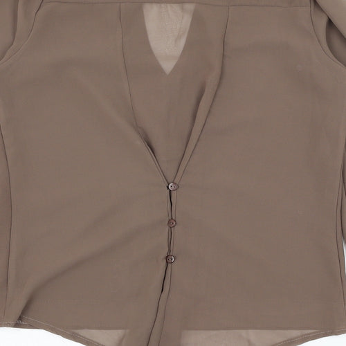 Preworn Womens Brown  Polyester Basic Blouse Size S V-Neck
