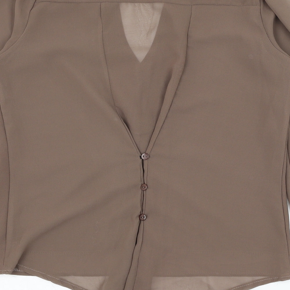 Preworn Womens Brown  Polyester Basic Blouse Size S V-Neck