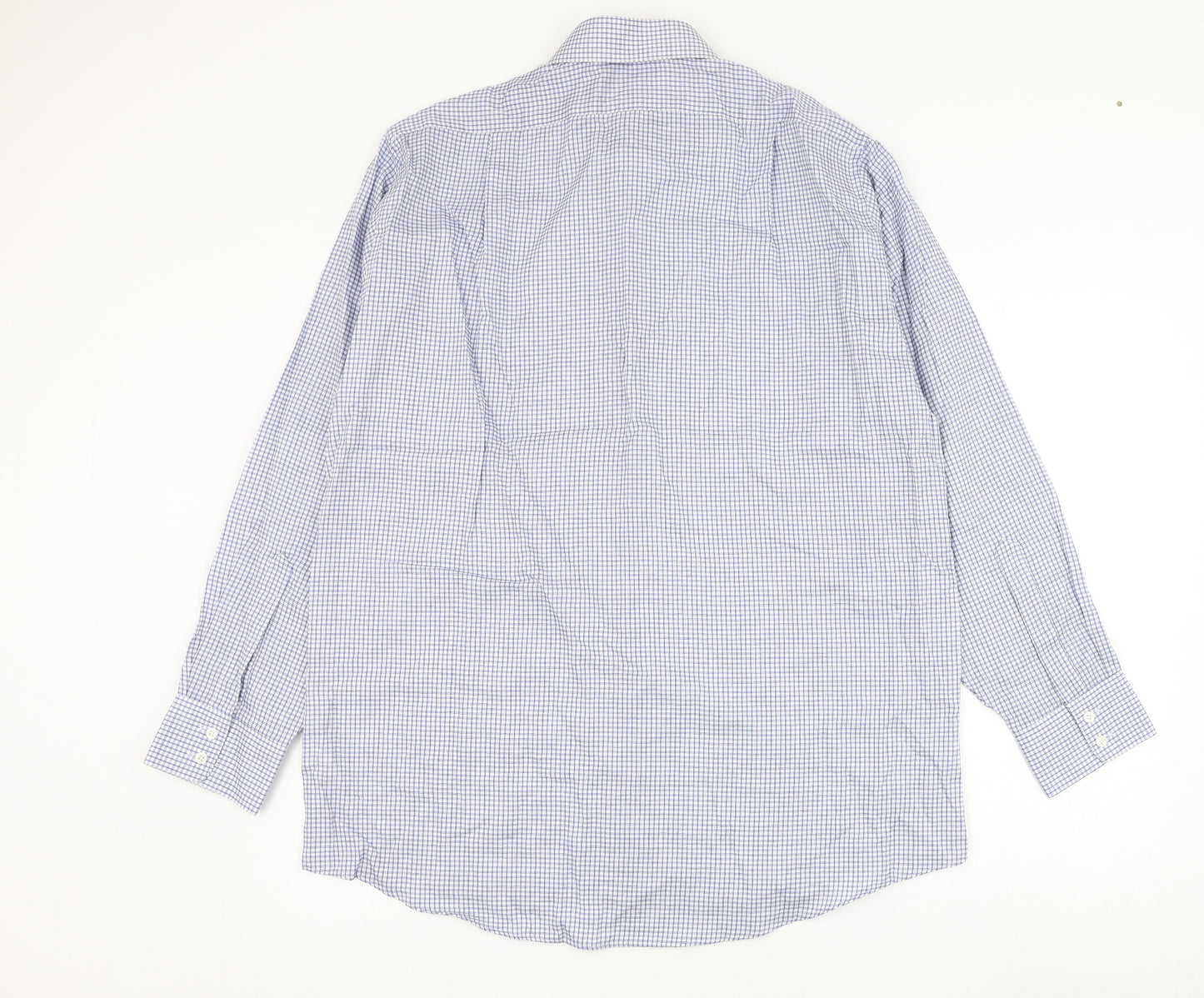 Van Heusen Mens Blue Check Cotton  Dress Shirt Size 16.5 Collared Button