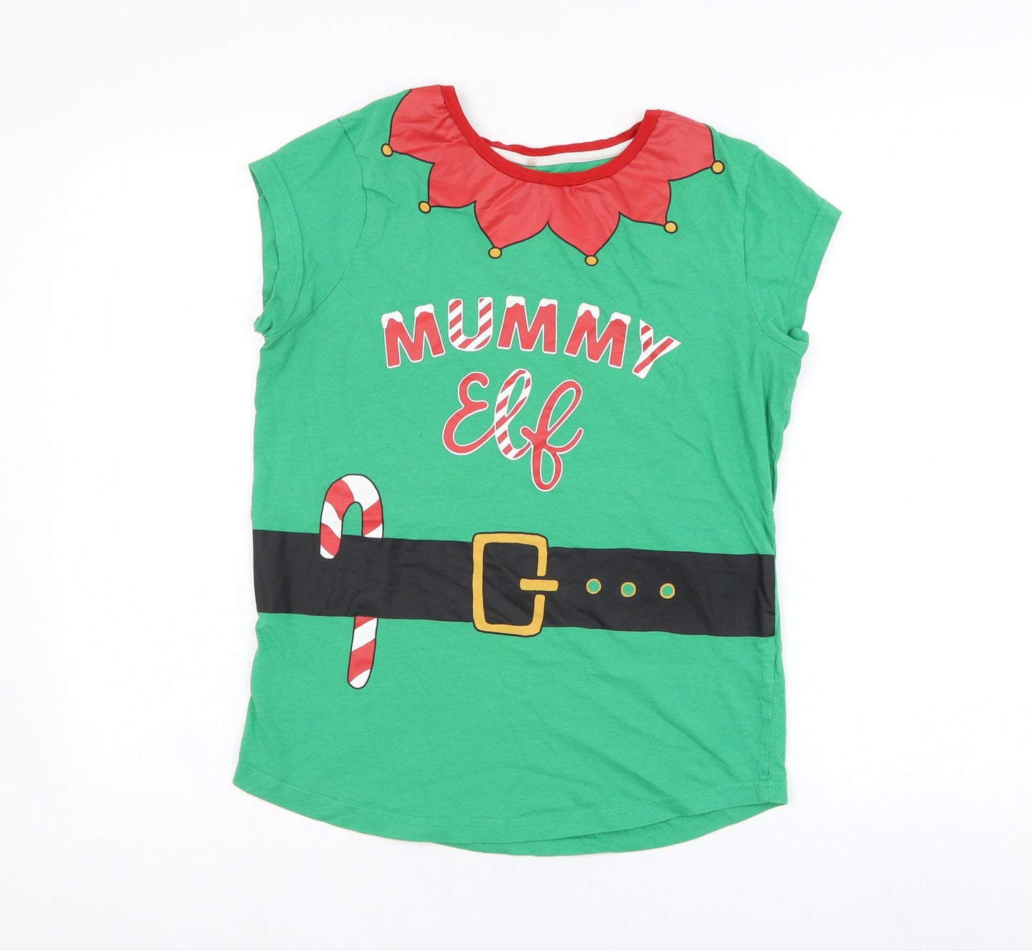 George Womens Green  Cotton Basic T-Shirt Size 8 Round Neck - Elf, Christmas