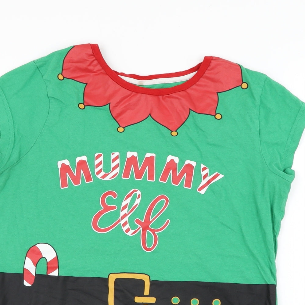George Womens Green  Cotton Basic T-Shirt Size 8 Round Neck - Elf, Christmas