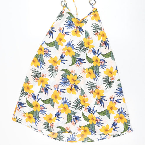 New Look Womens White Floral Polyester Tank Dress  Size S  Round Neck Pullover