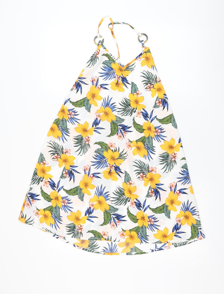 New Look Womens White Floral Polyester Tank Dress  Size S  Round Neck Pullover