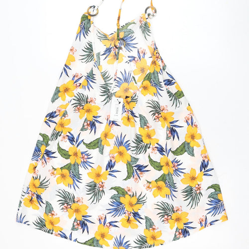 New Look Womens White Floral Polyester Tank Dress  Size S  Round Neck Pullover