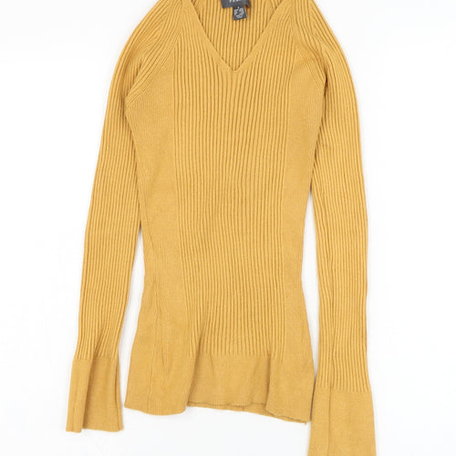 Primark Womens Yellow V-Neck  Viscose Pullover Jumper Size 10