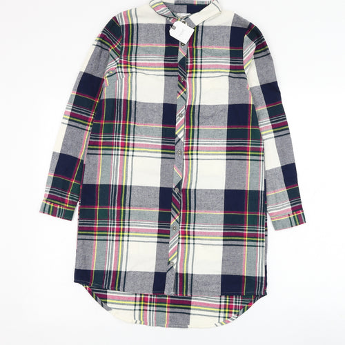 NEXT Girls White Check Cotton Shirt Dress  Size 12 Years  Collared Button