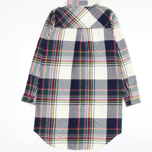 NEXT Girls White Check Cotton Shirt Dress  Size 12 Years  Collared Button