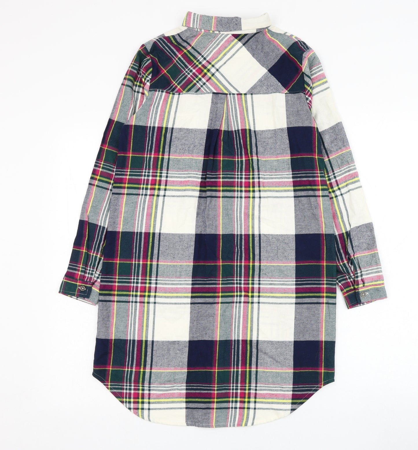 NEXT Girls White Check Cotton Shirt Dress  Size 12 Years  Collared Button