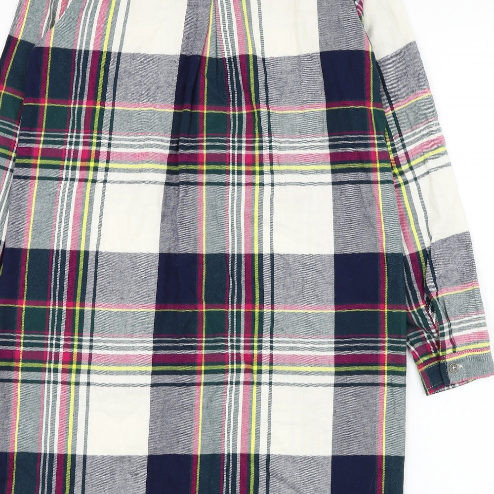 NEXT Girls White Check Cotton Shirt Dress  Size 12 Years  Collared Button