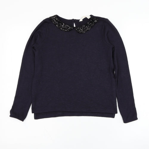 H&M Girls Blue Collared  Polyester Pullover Jumper Size 9-10 Years  Pullover