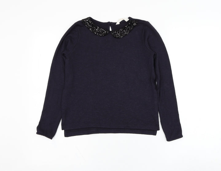H&M Girls Blue Collared Polyester Pullover Jumper Size 9-10 Years Pullover