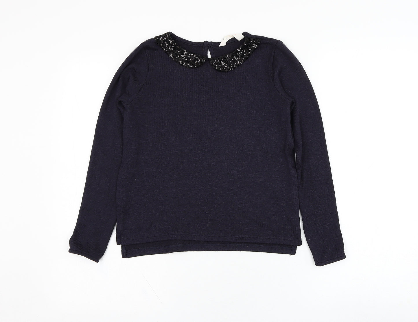 H&M Girls Blue Collared  Polyester Pullover Jumper Size 9-10 Years  Pullover