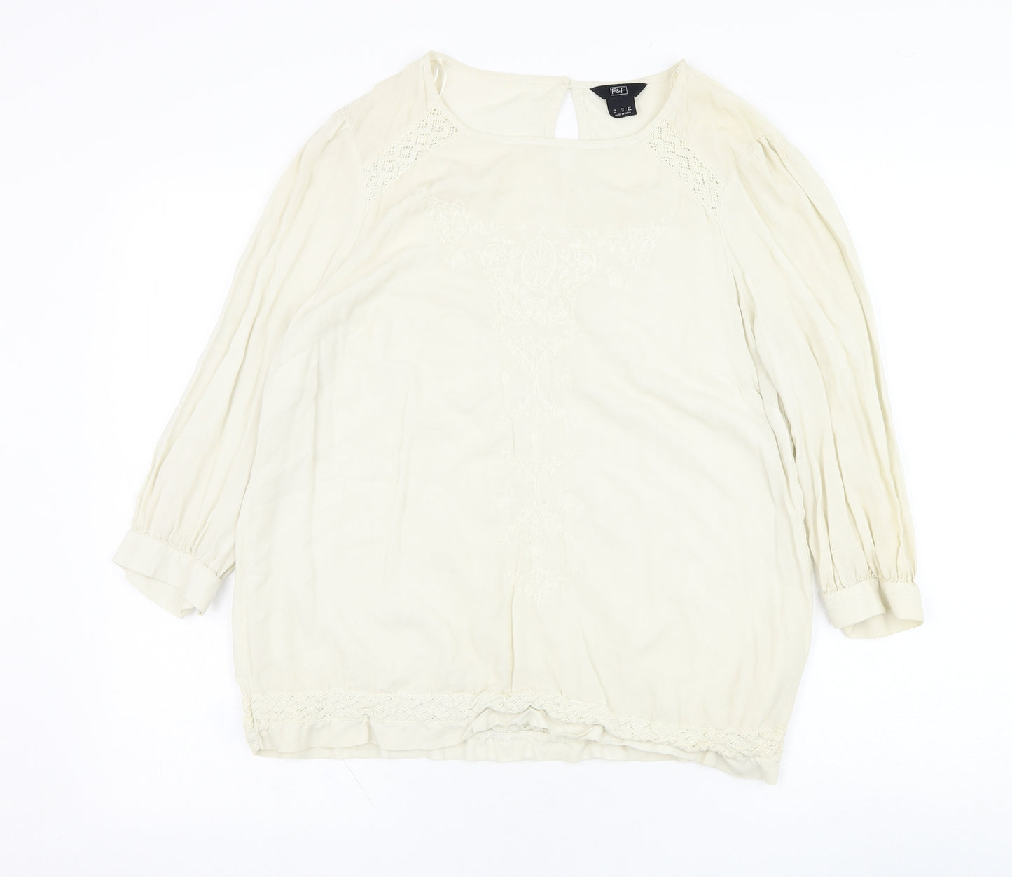 F&F Womens Ivory  Viscose Basic Blouse Size 16 Round Neck