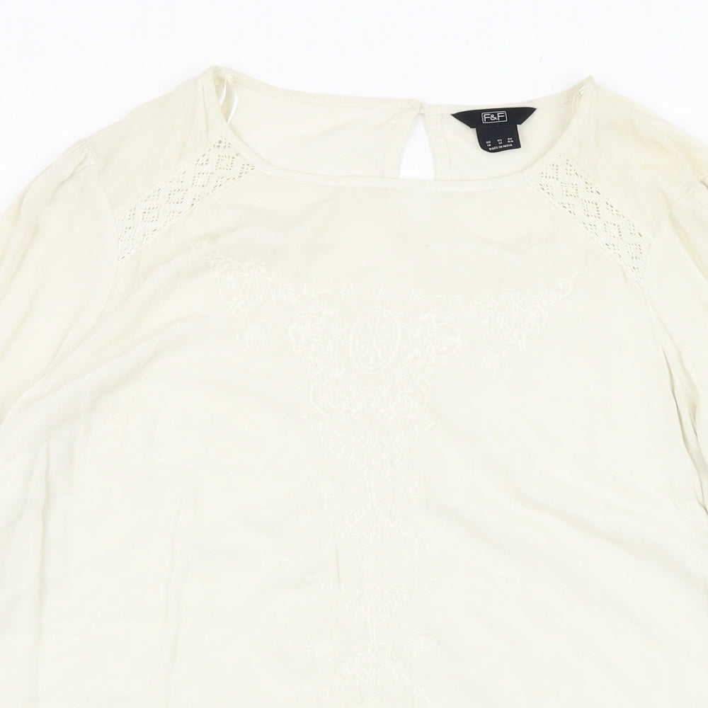 F&F Womens Ivory  Viscose Basic Blouse Size 16 Round Neck