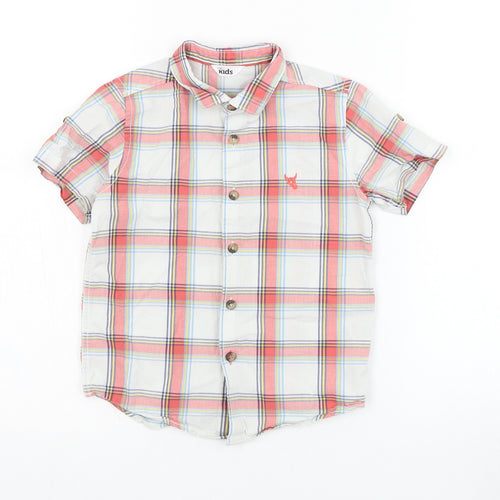 M&Co Boys White Check Cotton Basic Button-Up Size 5-6 Years Collared Button