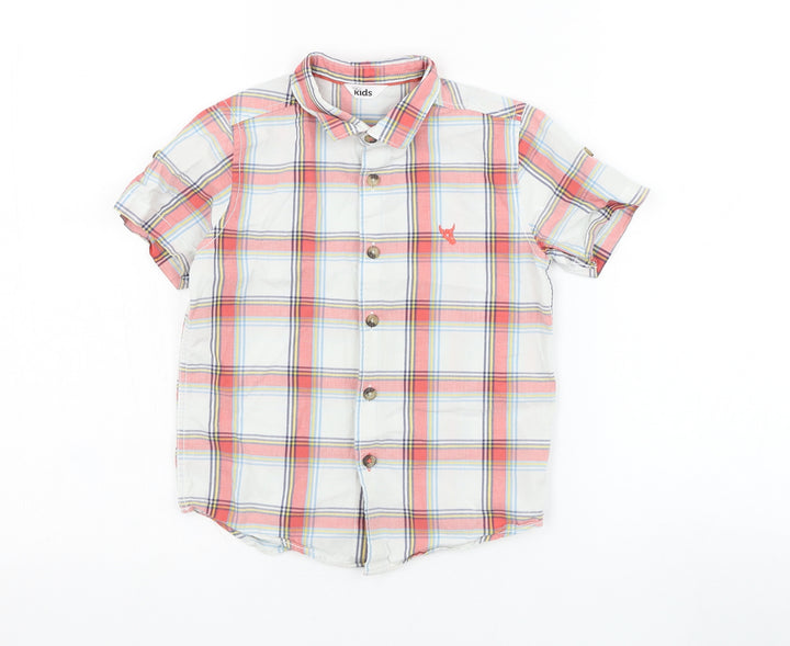M&Co Boys White Check Cotton Basic Button-Up Size 5-6 Years Collared Button