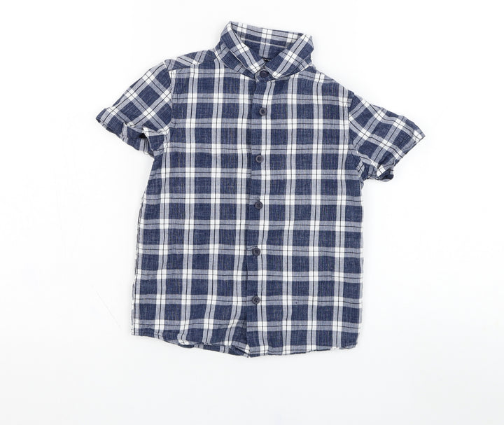 TU Boys Blue Check Cotton Basic Button-Up Size 5 Years Collared Button