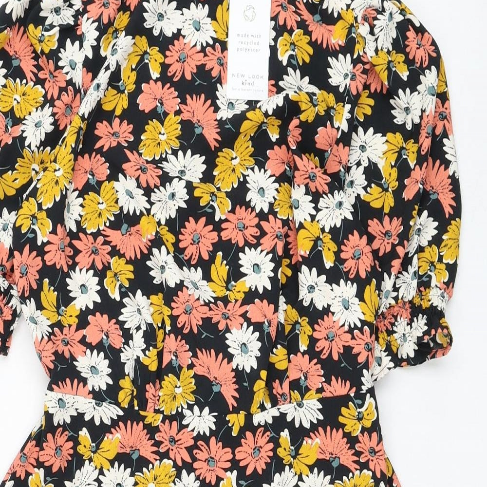New Look Womens Black Floral Polyester Skater Dress  Size 8  Mock Neck Pullover