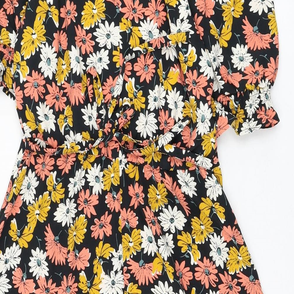 New Look Womens Black Floral Polyester Skater Dress  Size 8  Mock Neck Pullover