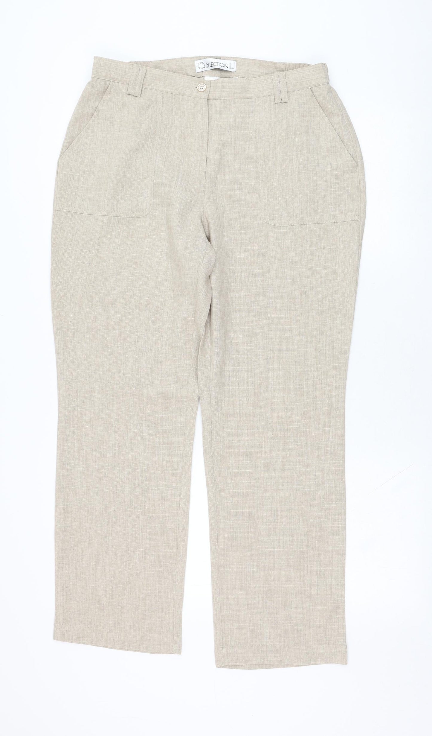 Collection Womens Beige  Polyester Trousers  Size 14 L28 in Regular Zip