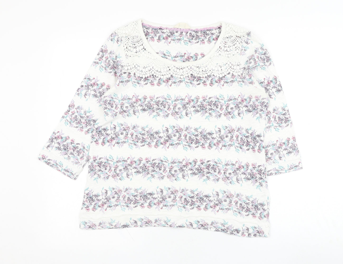 Marks and Spencer Womens White Round Neck Floral Cotton Pullover Jumper Size 10
