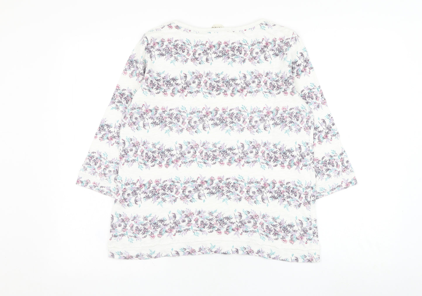 Marks and Spencer Womens White Round Neck Floral Cotton Pullover Jumper Size 10
