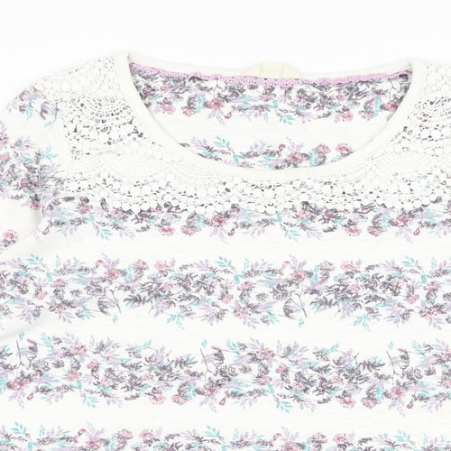 Marks and Spencer Womens White Round Neck Floral Cotton Pullover Jumper Size 10