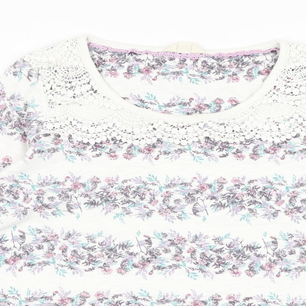 Marks and Spencer Womens White Round Neck Floral Cotton Pullover Jumper Size 10