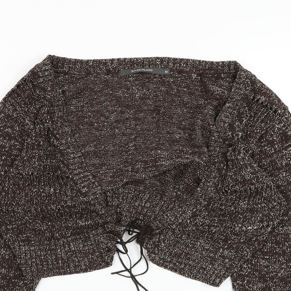 River Island Womens Brown V-Neck  Viscose Cardigan Jumper Size 10