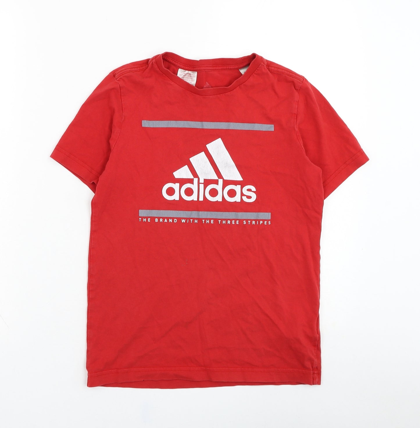 adidas Boys Red  Cotton Basic T-Shirt Size 11-12 Years Round Neck Pullover