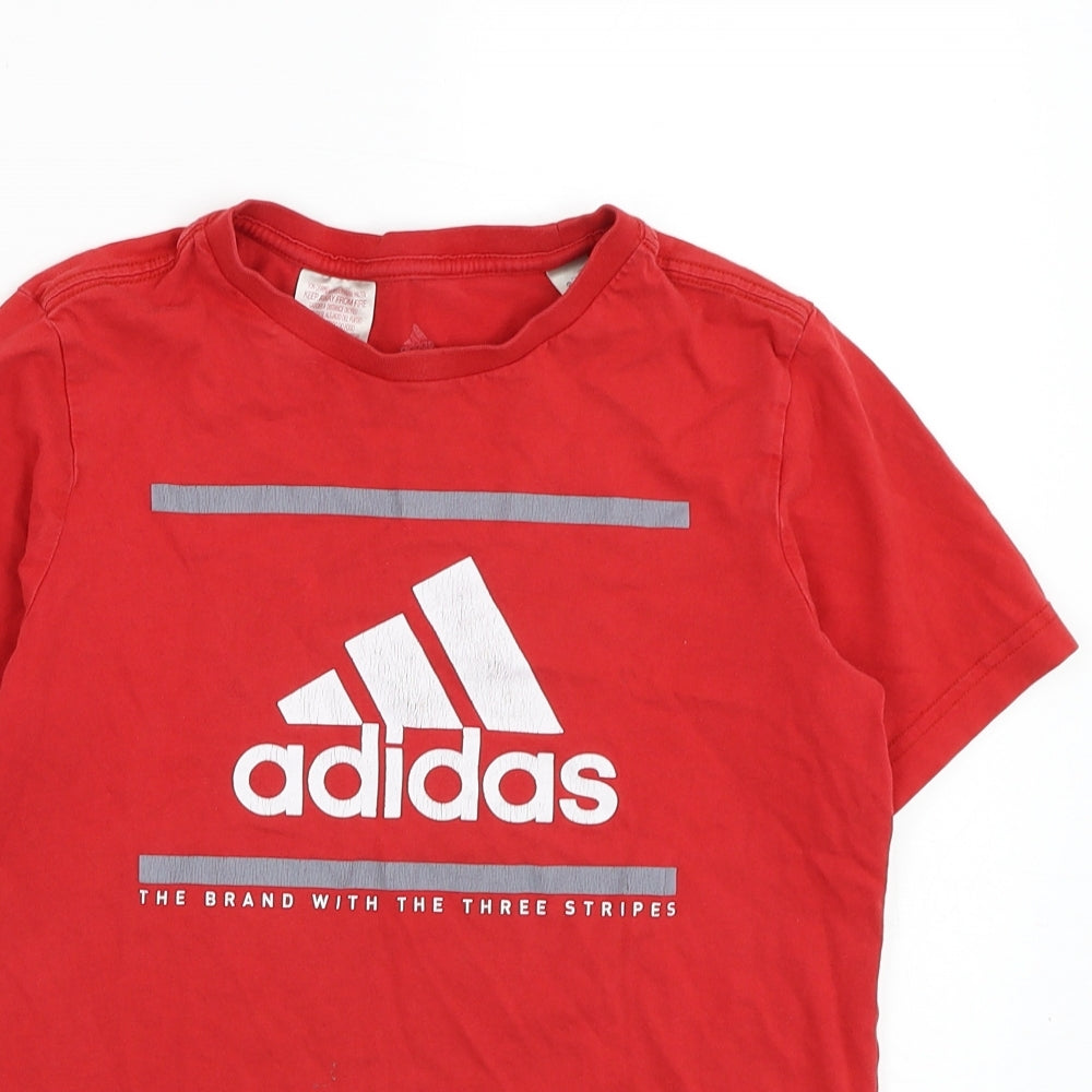 adidas Boys Red  Cotton Basic T-Shirt Size 11-12 Years Round Neck Pullover