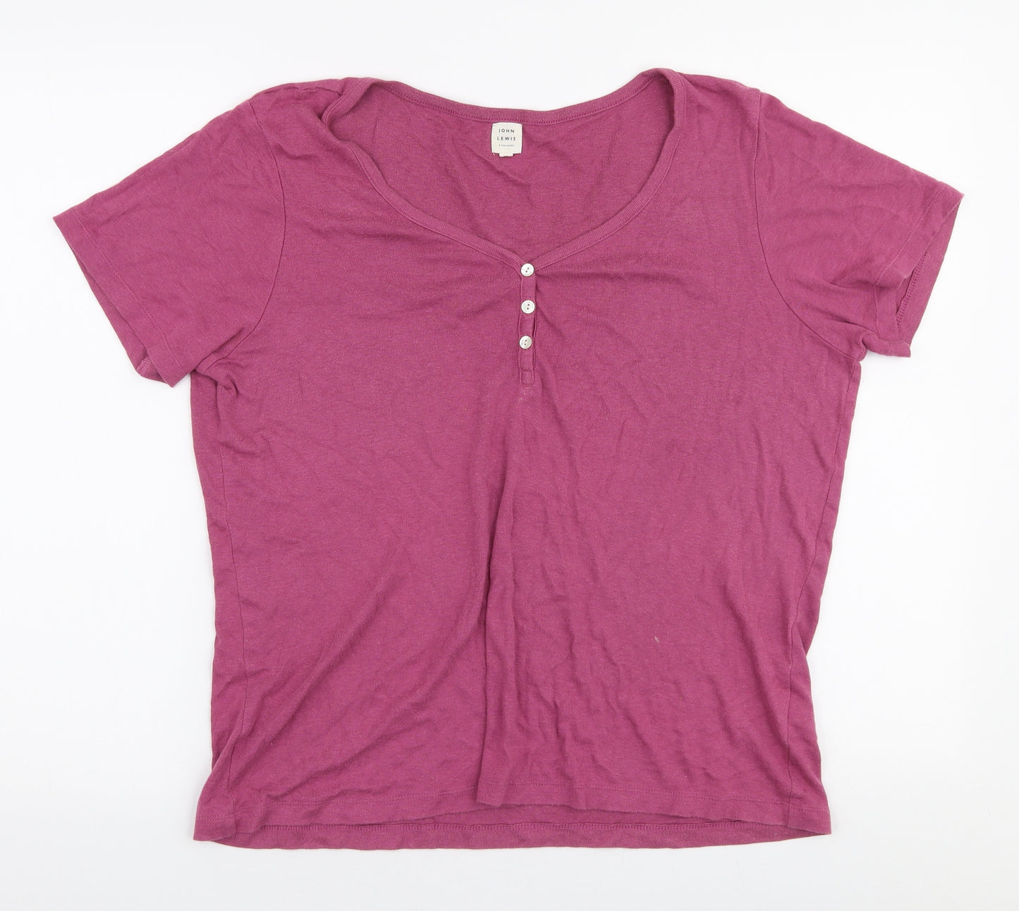 John Lewis Womens Pink  Cotton Jersey T-Shirt Size 12 V-Neck
