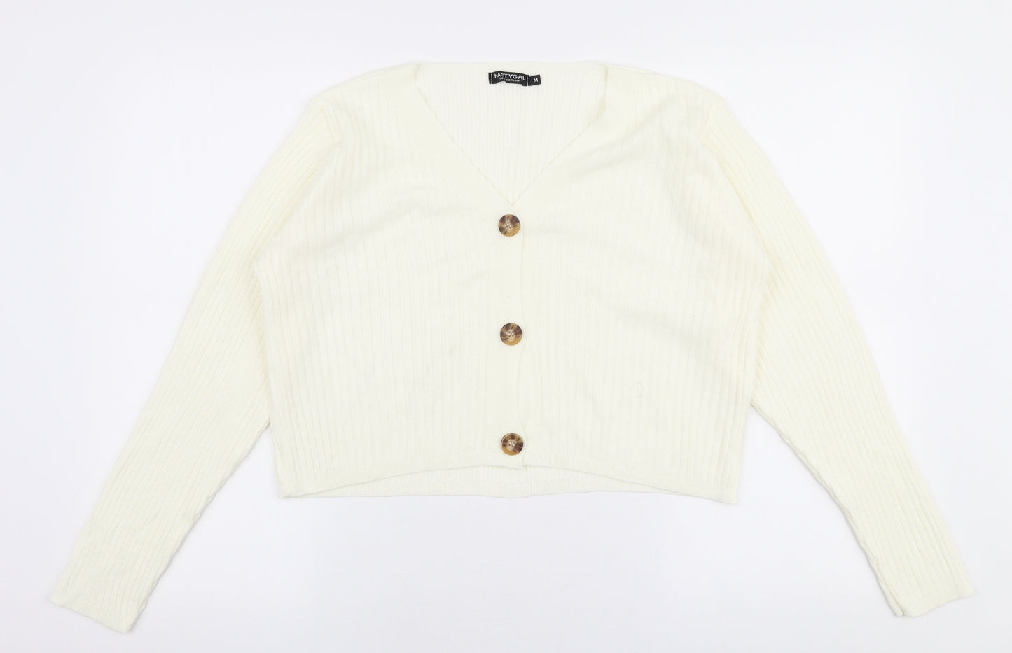 Nasty Gal Womens Ivory V-Neck  Polyester Cardigan Jumper Size M