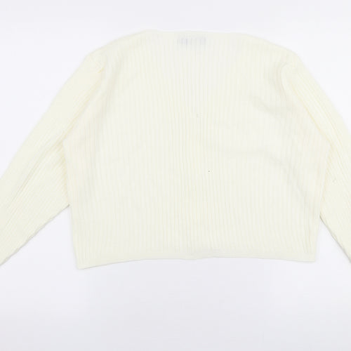 Nasty Gal Womens Ivory V-Neck  Polyester Cardigan Jumper Size M