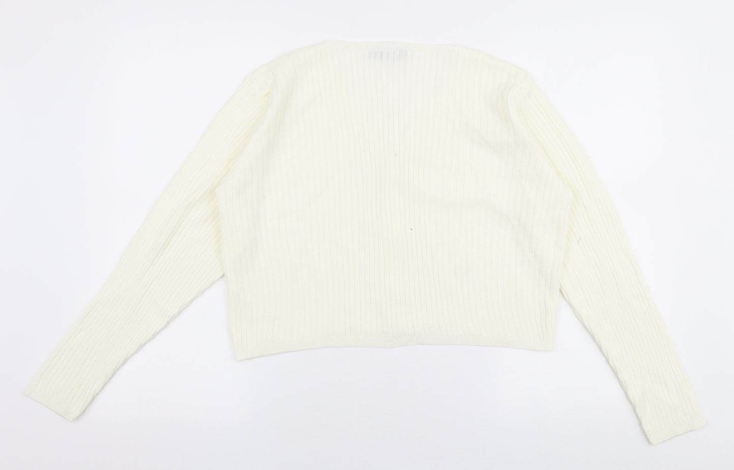 Nasty Gal Womens Ivory V-Neck  Polyester Cardigan Jumper Size M