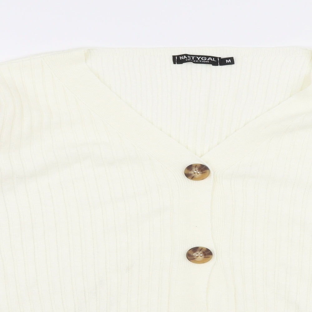 Nasty Gal Womens Ivory V-Neck  Polyester Cardigan Jumper Size M