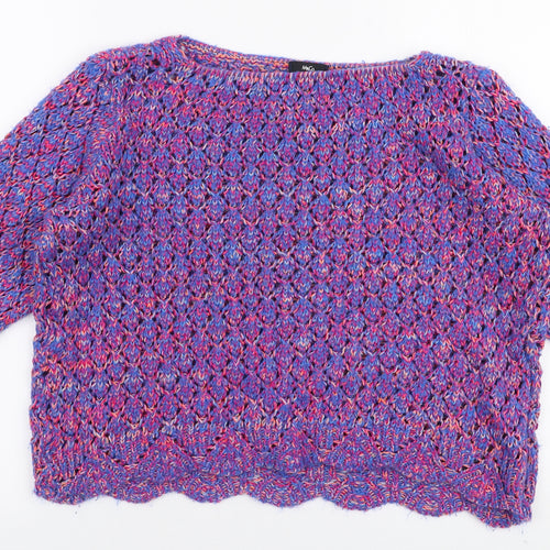 M&Co Womens Multicoloured Boat Neck  Acrylic Pullover Jumper Size S