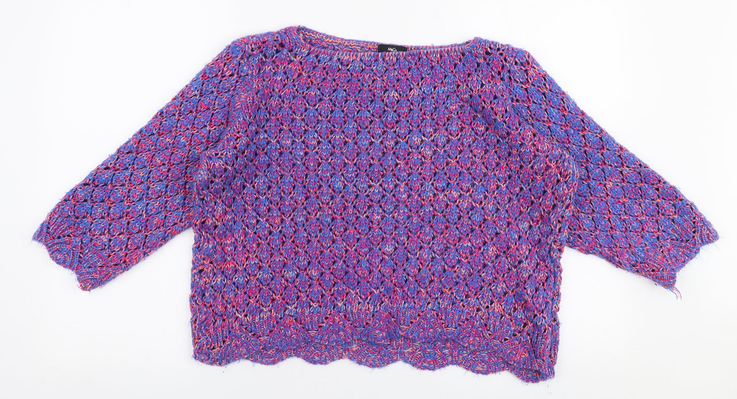 M&Co Womens Multicoloured Boat Neck  Acrylic Pullover Jumper Size S