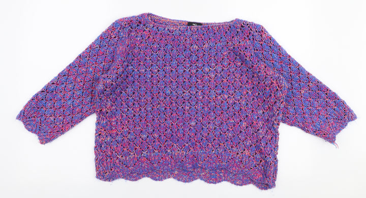 M&Co Womens Multicoloured Boat Neck  Acrylic Pullover Jumper Size S