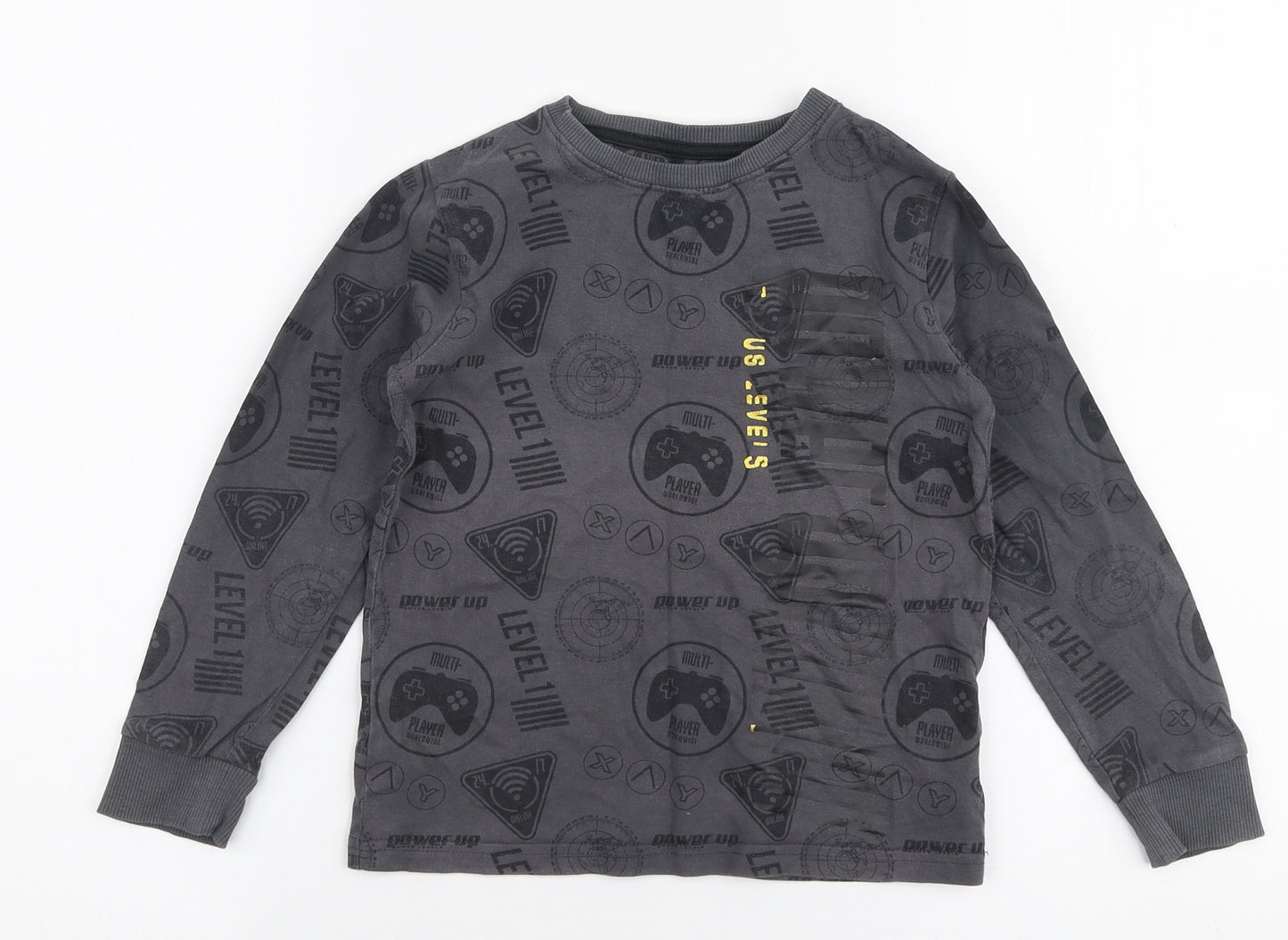 NEXT Boys Grey  100% Cotton Jersey T-Shirt Size 6 Years Round Neck Pullover - Gaming