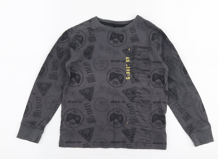 NEXT Boys Grey  100% Cotton Jersey T-Shirt Size 6 Years Round Neck Pullover - Gaming