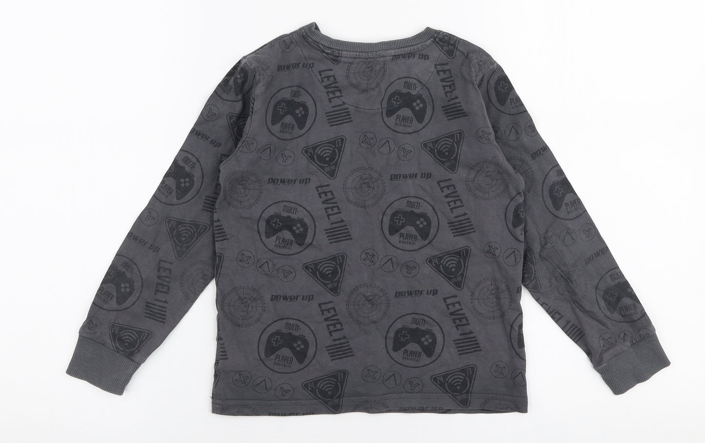 NEXT Boys Grey  100% Cotton Jersey T-Shirt Size 6 Years Round Neck Pullover - Gaming