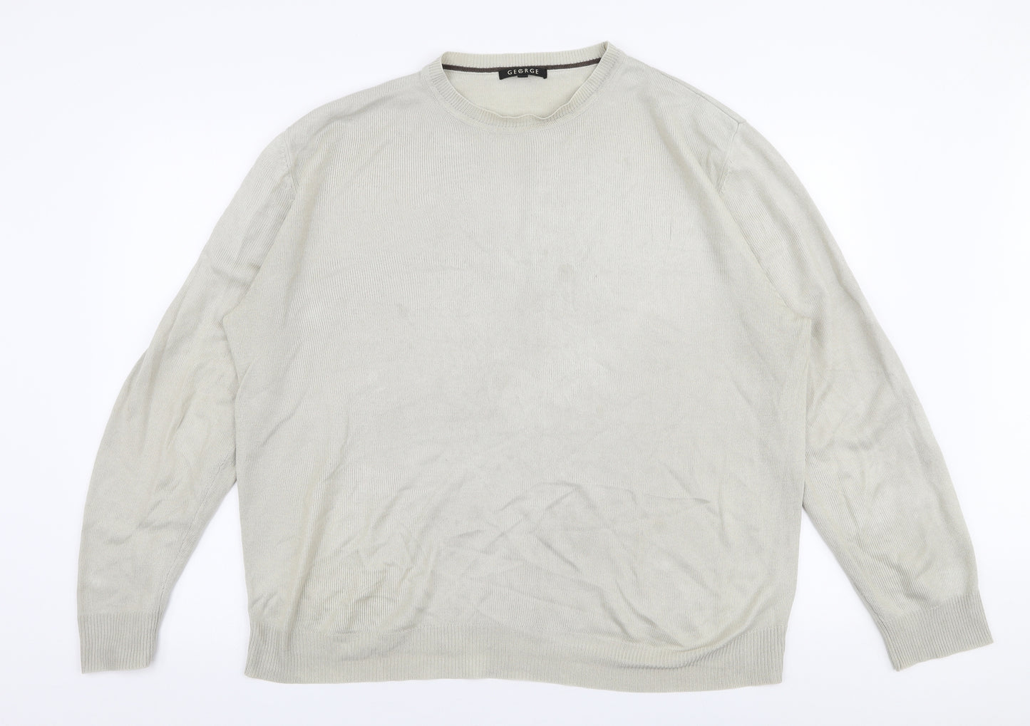 George Mens Grey Round Neck  Acrylic Pullover Jumper Size L