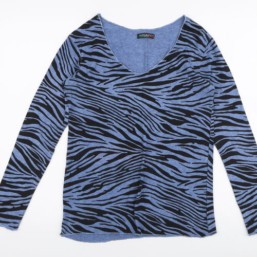 Preworn Womens Blue V-Neck Animal Print Viscose Pullover Jumper Size S