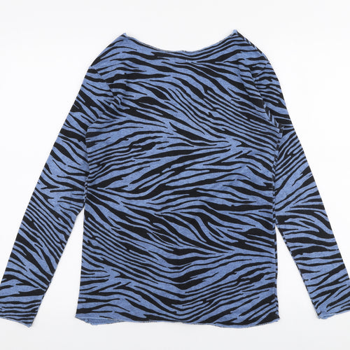 Preworn Womens Blue V-Neck Animal Print Viscose Pullover Jumper Size S