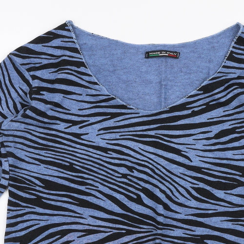 Preworn Womens Blue V-Neck Animal Print Viscose Pullover Jumper Size S