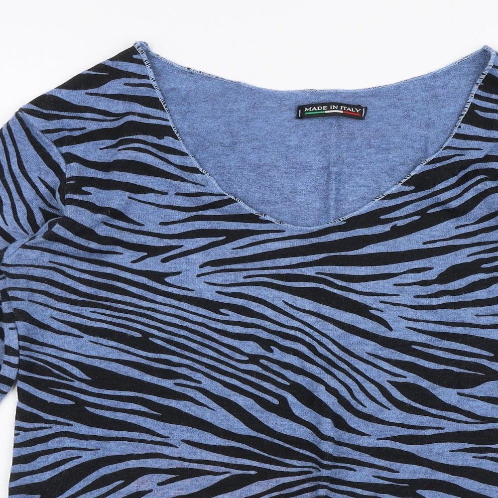 Preworn Womens Blue V-Neck Animal Print Viscose Pullover Jumper Size S