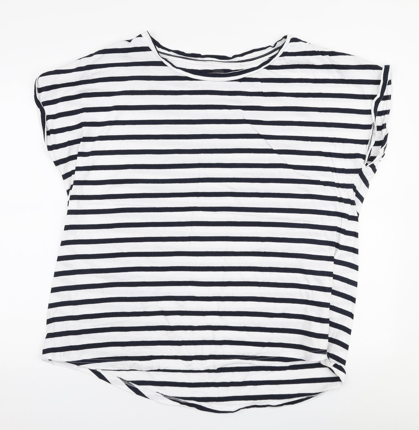 F&F Womens White Striped 100% Cotton Jersey T-Shirt Size 22 Round Neck