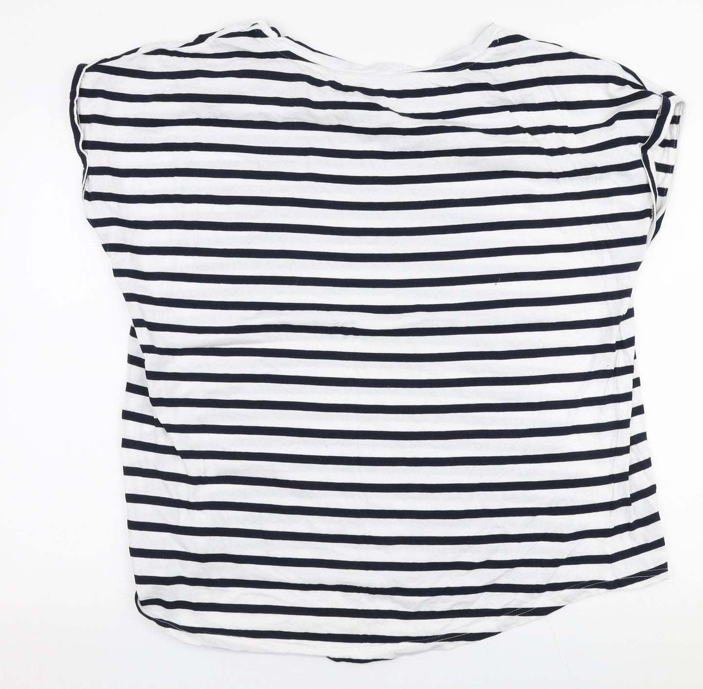 F&F Womens White Striped 100% Cotton Jersey T-Shirt Size 22 Round Neck