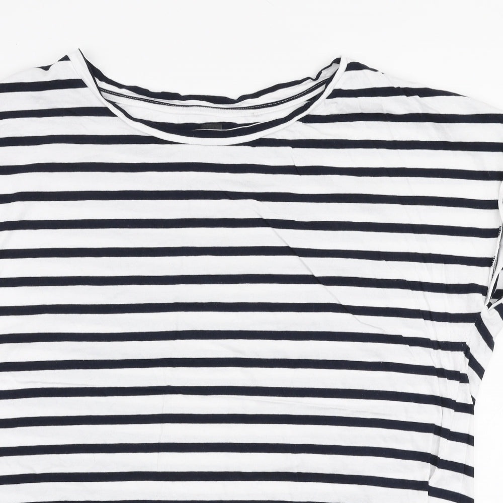 F&F Womens White Striped 100% Cotton Jersey T-Shirt Size 22 Round Neck
